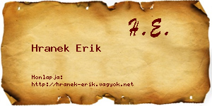 Hranek Erik névjegykártya